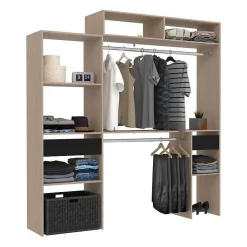 Kit dressing extensible ARTIC EKIPA - Décor mélaminé chene et noir - 2 penderies + 2 tiroirs + Surmeuble- L198 x P40 x H202 c