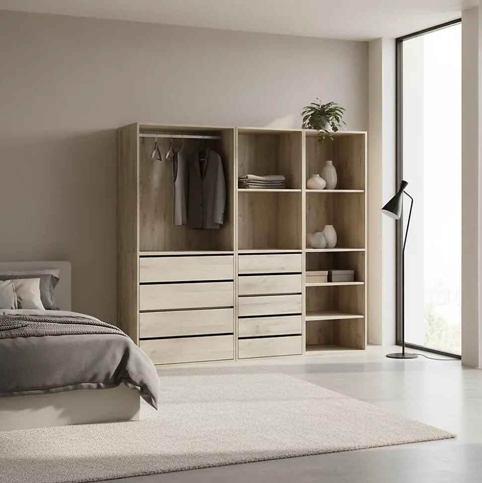 Kit dressing modulable 3 éléments MODULO. naturel. 200 x 45 x 180 cm