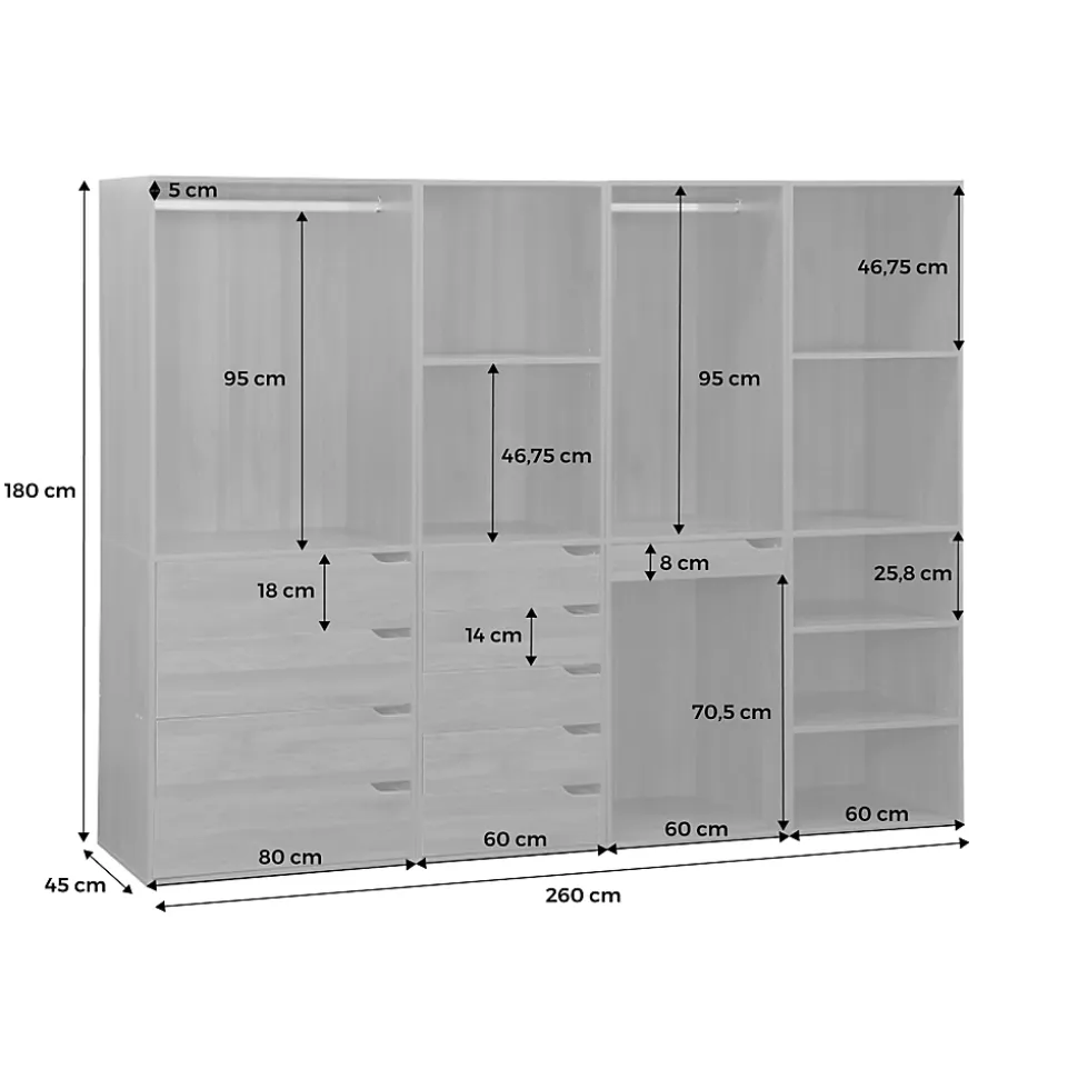 Kit dressing modulable avec 4 éléments. naturel. panneaux stratifiés