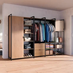 Kit dressing modulable noir avec 4 éléments. L 280 x P 48 x H 190 cm