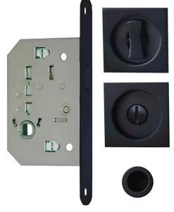 Kit pour porte coulissante condamnation rosace carrée noire - NO022