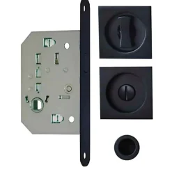 Kit pour porte coulissante condamnation rosace carrée noire - NO022