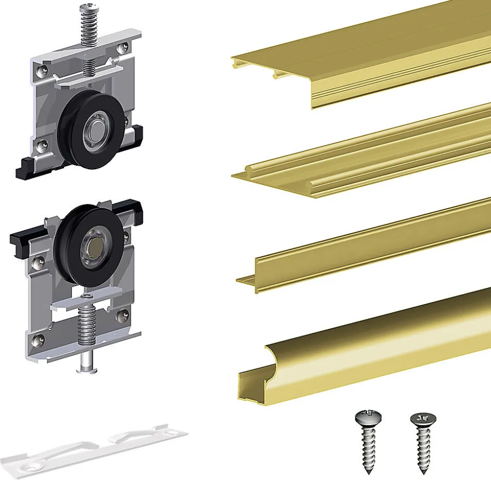 Kit SLID'UP 220 aluminium anodisé or pour 3 portes de placard coulissantes 18 mm - rail 2,7 m - 70 kg