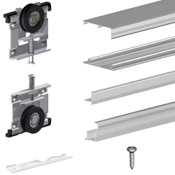 Kit SLID'UP 220 aluminium anodisé naturel pour 2 portes de placard coulissantes 18 mm - rail 1,8 m - 70 kg