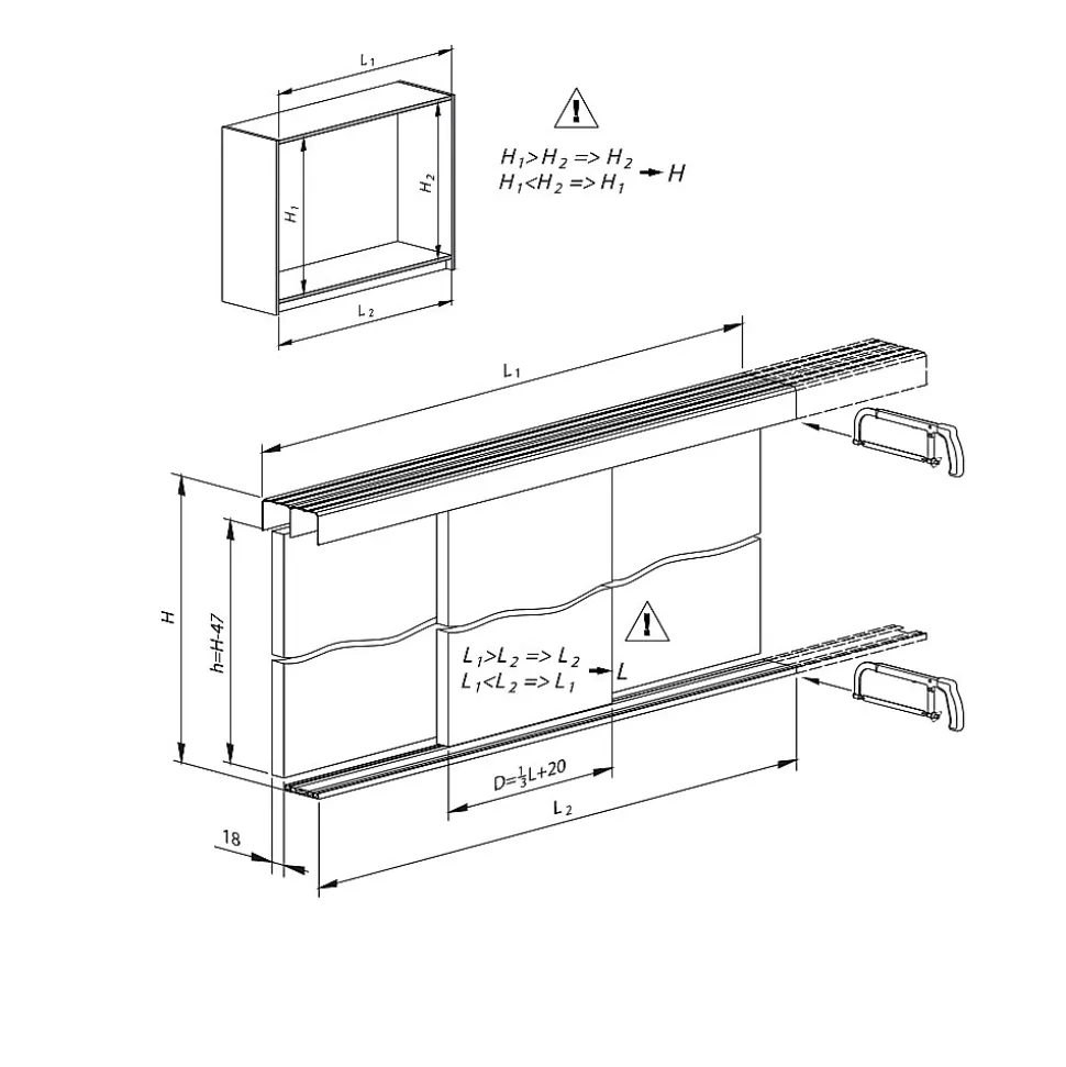 Kit SLID'UP 280 aluminium anodisé bronze pour 3 portes de placard coulissantes 18 mm - rail 3 m - 50 kg