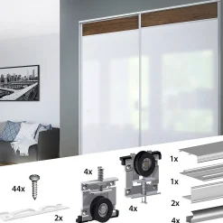 Kit SLID'UP 210 aluminium anodisé naturel pour 2 portes de placard coulissantes 16 mm - rail 1,8 m - 70 kg
