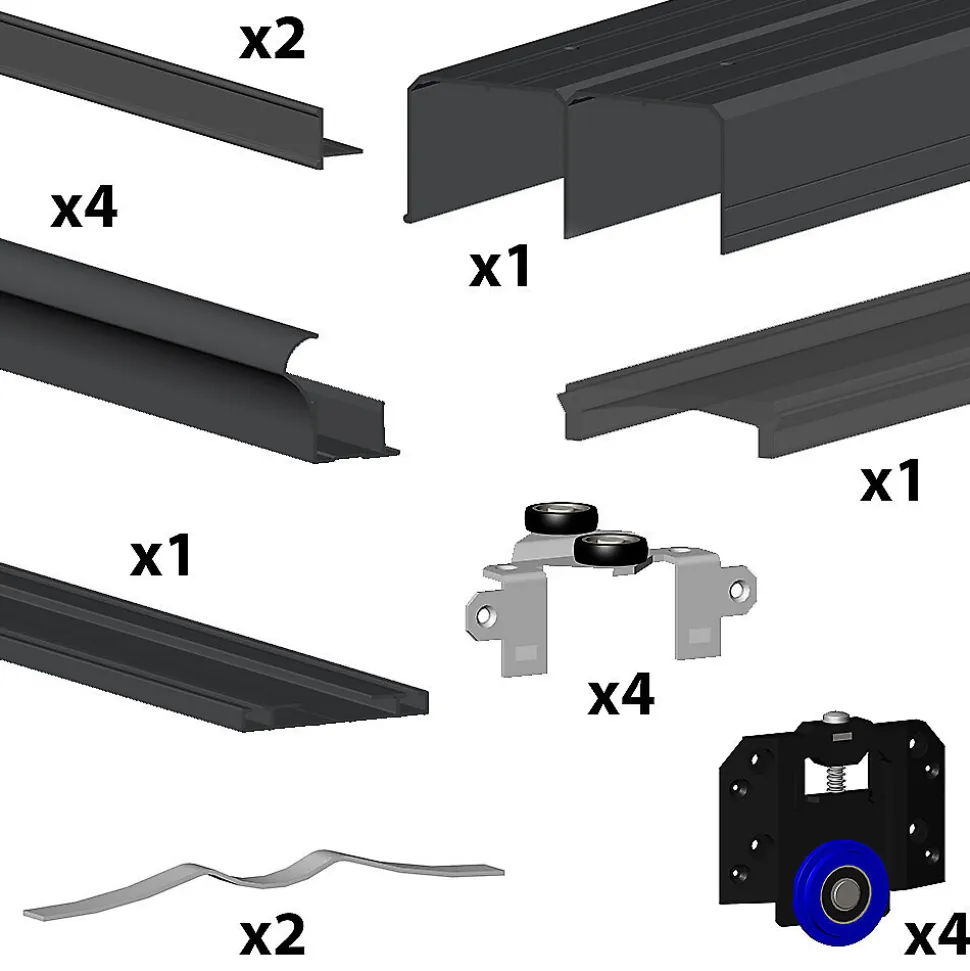Kit SLID'UP 280 aluminium anodisé noir pour 2 portes de placard coulissantes 18 mm - rail 2 m - 50 kg