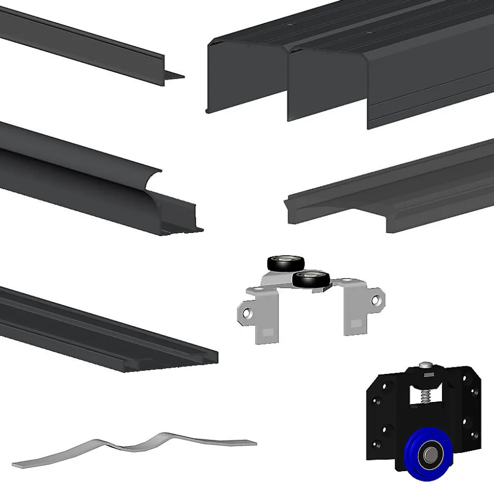 Kit SLID'UP 280 aluminium anodisé noir pour 2 portes de placard coulissantes 18 mm - rail 2 m - 50 kg