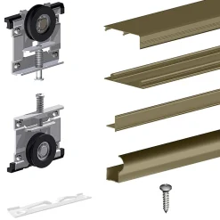 Kit SLID'UP 210 aluminium anodisé bronze pour 3 portes de placard coulissantes 16 mm - rail 2,7 m - 70 kg