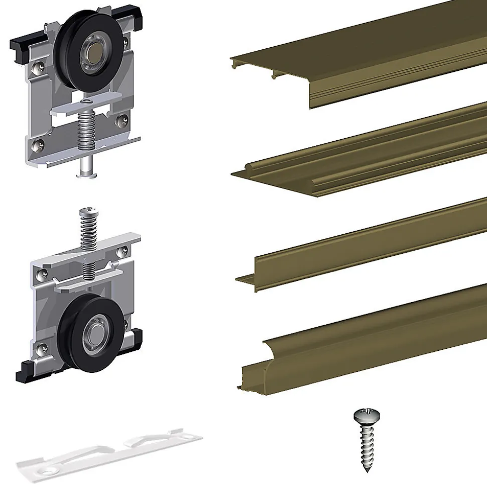 Kit SLID'UP 220 aluminium anodisé bronze pour 2 portes de placard coulissantes 18 mm - rail 1,8 m - 70 kg