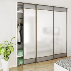 Kit SLID'UP 220 aluminium anodisé bronze pour 3 portes de placard coulissantes 18 mm - rail 2,7 m - 70 kg