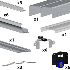 Kit SLID'UP 280 aluminium anodisé argent pour 3 portes de placard coulissantes 18 mm - rail 3 m - 50 kg