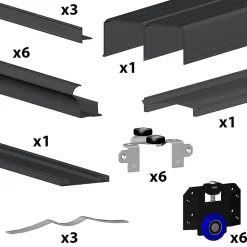Kit SLID'UP 280 aluminium anodisé noir pour 3 portes de placard coulissantes 18 mm - rail 3 m - 50 kg