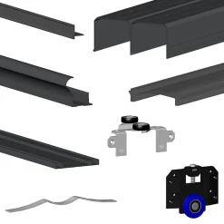 Kit SLID'UP 280 aluminium anodisé noir pour 3 portes de placard coulissantes 18 mm - rail 3 m - 50 kg