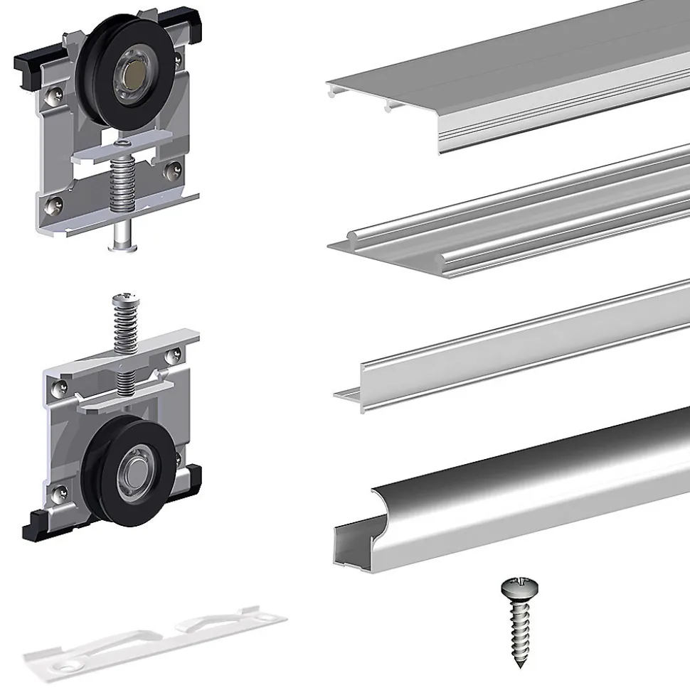 Kit SLID'UP 230 aluminium anodisé naturel pour 3 portes de placard coulissantes 19 mm - rail 2,7 m - 70 kg