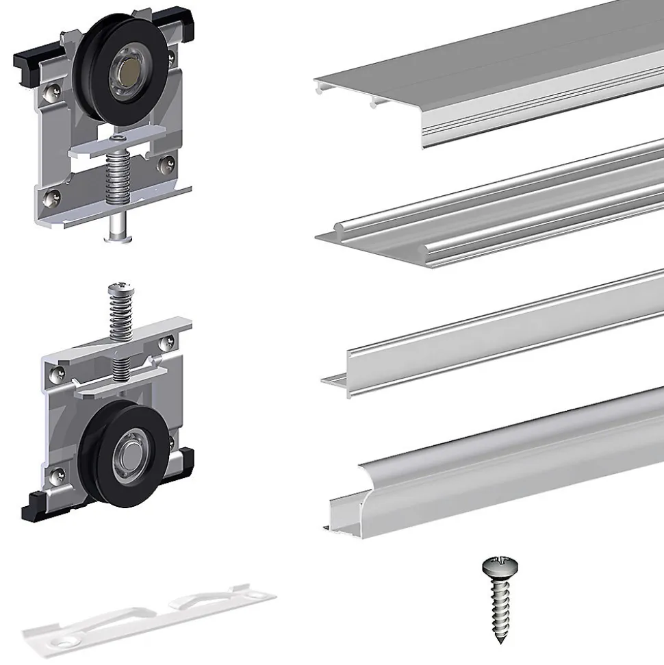 Kit SLID'UP 220 aluminium anodisé naturel pour 3 portes de placard coulissantes 18 mm - rail 2,7 m - 70 kg