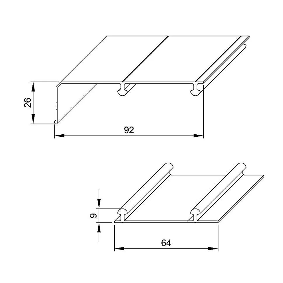 Kit SLID'UP 230 aluminium anodisé bronze pour 2 portes de placard coulissantes 19 mm - rail 1,8 m - 70 kg