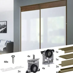 Kit SLID'UP 230 aluminium anodisé bronze pour 2 portes de placard coulissantes 19 mm - rail 1,8 m - 70 kg