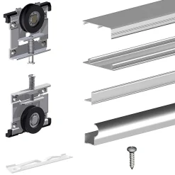Kit SLID'UP 210 aluminium anodisé naturel pour 3 portes de placard coulissantes 16 mm - rail 2,7 m - 70 kg