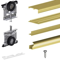 Kit SLID'UP 210 aluminium anodisé or pour 3 portes de placard coulissantes 16 mm - rail 2,7 m - 70 kg