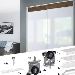 Kit SLID'UP 220 aluminium blanc pour 2 portes de placard coulissantes 18 mm - rail 1,8 m - 70 kg
