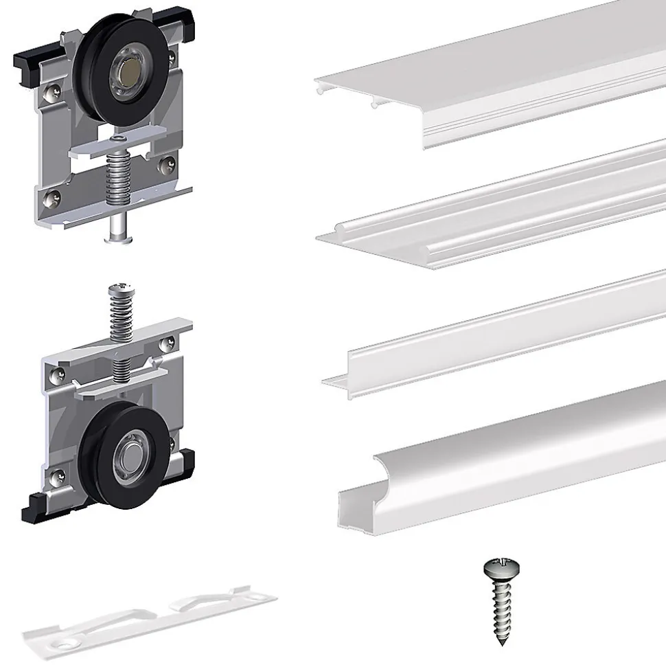 Kit SLID'UP 220 aluminium blanc pour 3 portes de placard coulissantes 18 mm - rail 2,7 m - 70 kg