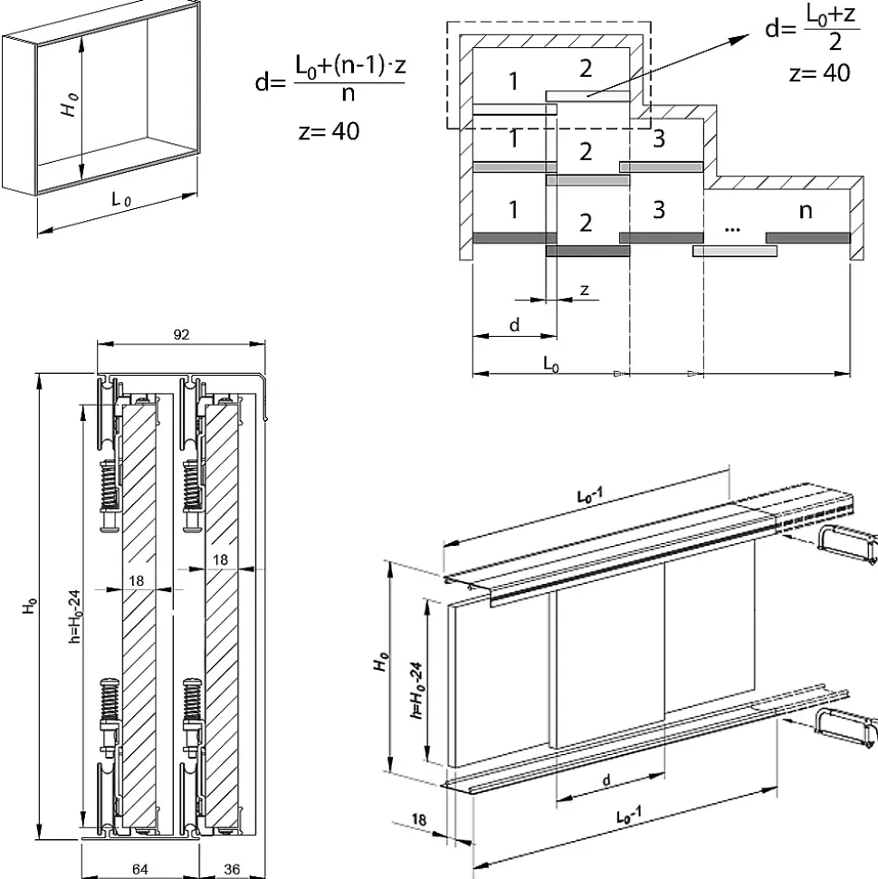 Kit SLID'UP 220 aluminium blanc pour 3 portes de placard coulissantes 18 mm - rail 2,7 m - 70 kg