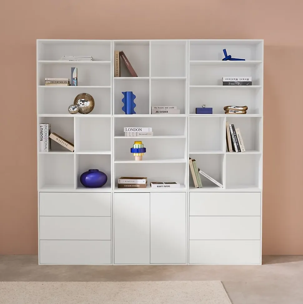 Kit étagère. bibliothèque décor bois blanc 9 éléments 100% modulable L 210 x P 35 x H 210cm - Kompo