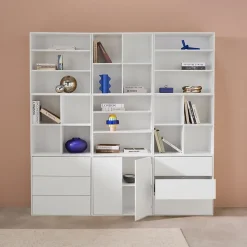 Kit étagère. bibliothèque décor bois blanc 9 éléments 100% modulable L 210 x P 35 x H 210cm - Kompo
