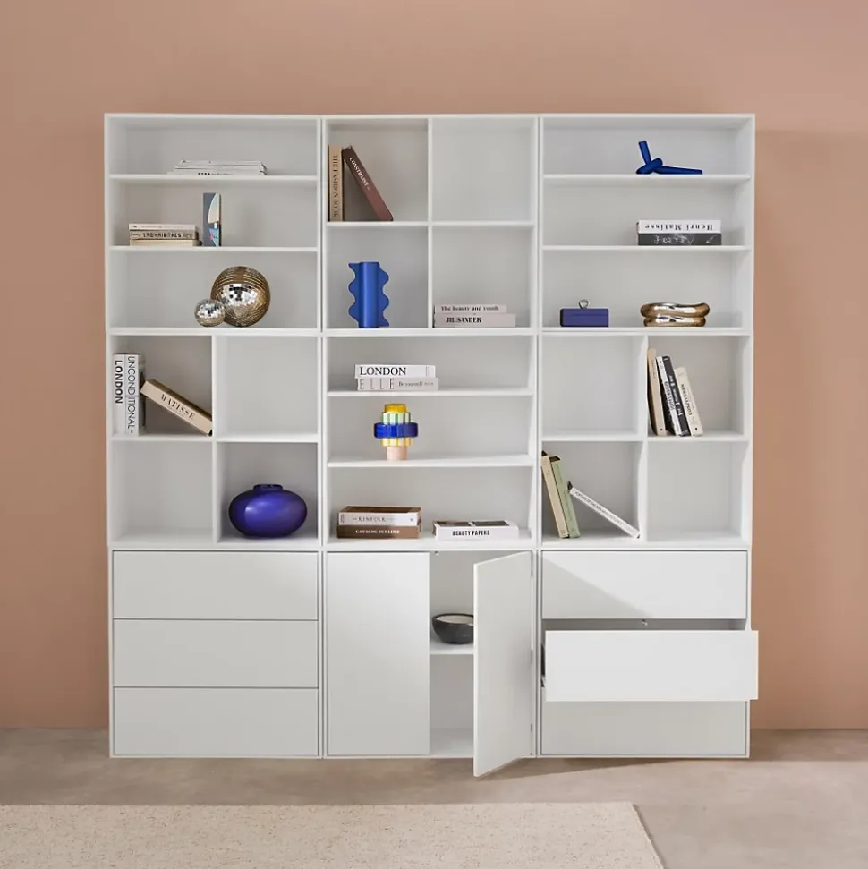 Kit étagère. bibliothèque décor bois blanc 9 éléments 100% modulable L 210 x P 35 x H 210cm - Kompo