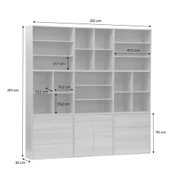 Kit étagère. bibliothèque décor bois blanc 9 éléments 100% modulable L 210 x P 35 x H 210cm - Kompo