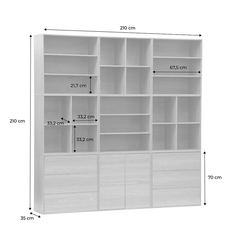 Kit étagère. bibliothèque décor bois blanc 9 éléments 100% modulable L 210 x P 35 x H 210cm - Kompo