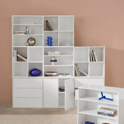 Kit étagère. bibliothèque décor bois blanc 9 éléments 100% modulable L 210 x P 35 x H 210cm - Kompo