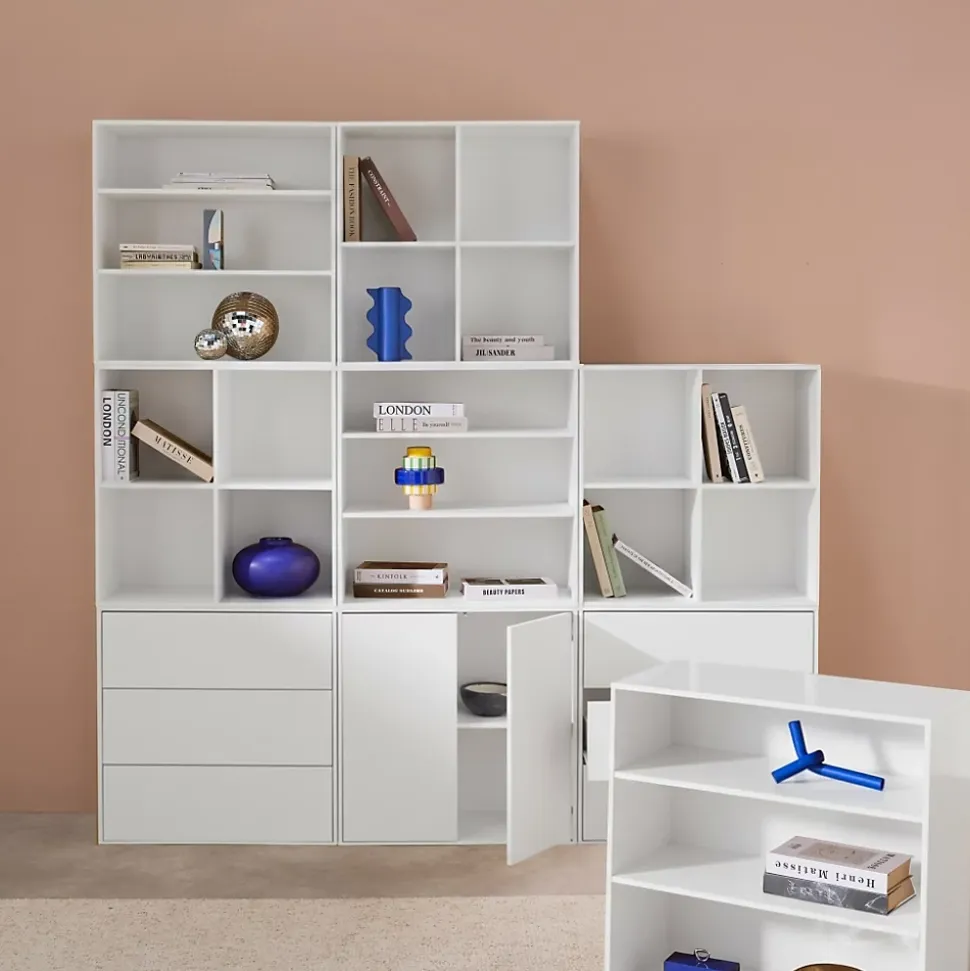 Kit étagère. bibliothèque décor bois blanc 9 éléments 100% modulable L 210 x P 35 x H 210cm - Kompo
