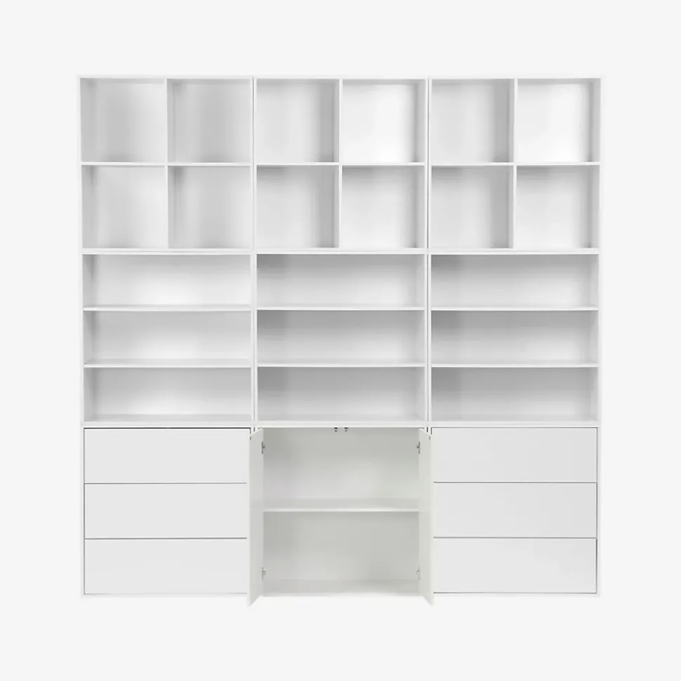 Kit étagère. bibliothèque décor bois blanc 9 éléments 100% modulable L 210 x P 35 x H 210cm - Kompo