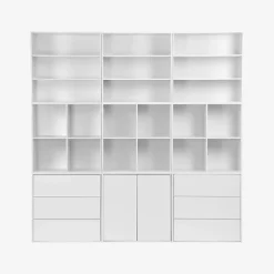 Kit étagère. bibliothèque décor bois blanc 9 éléments 100% modulable L 210 x P 35 x H 210cm - Kompo