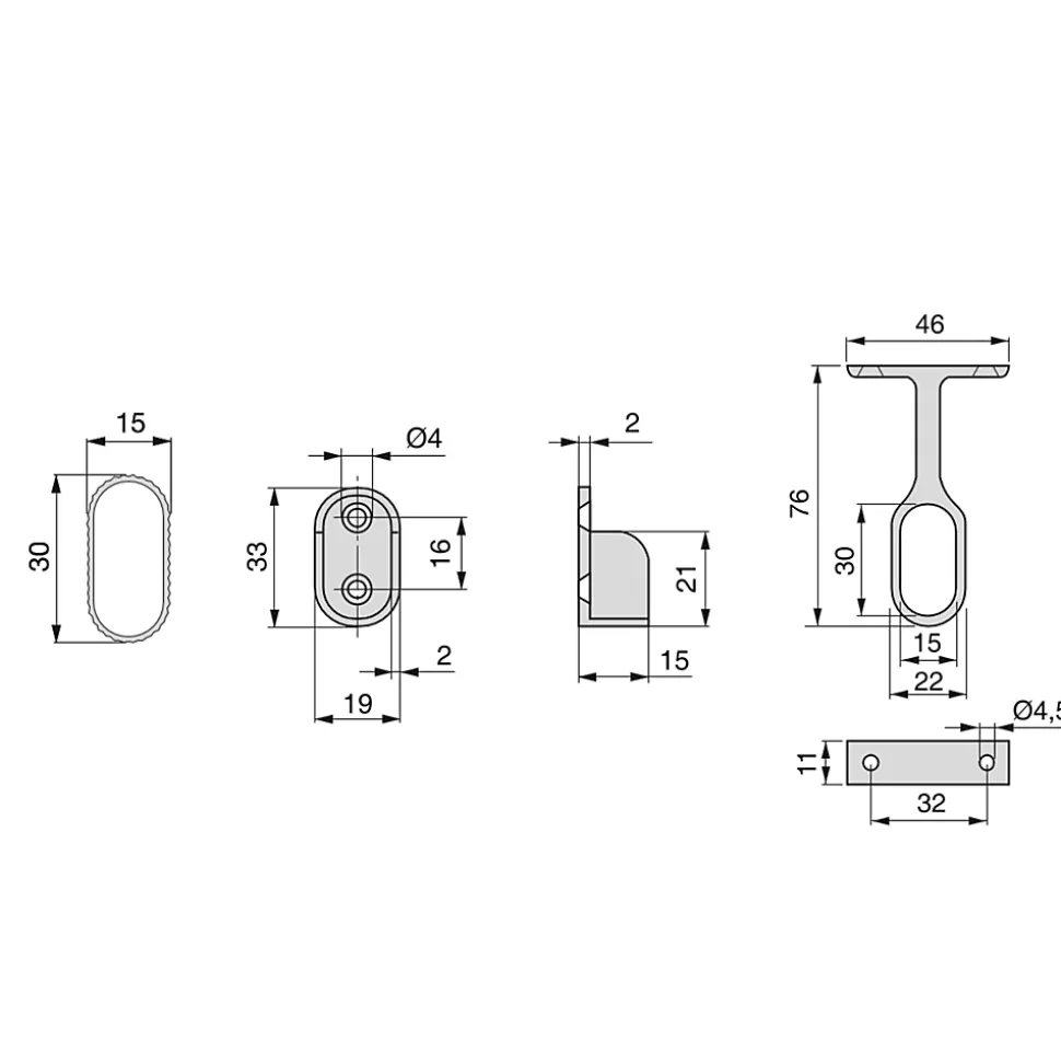 Kit tube de penderie 30x15 mm aluminium 115 cm