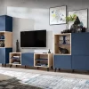komodee, Ensembles de Meubles TV Fondi, 3 armoires, bleu, bois clair, 173 x 35x 272 cm, style scandinave, pour salon, bureau