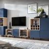 komodee, Ensembles de Meubles TV Fondi, 3 armoires avec casier à vin, bleu, bois clair, 173 x 35x 272 cm, pour salon, bureau