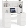 KUBA - Bureau extensible - 6 tiroirs, 5 étagères - 130x51x146 cm - BLANC