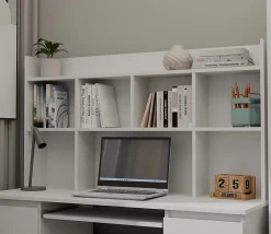 KUBA - Bureau extensible - 6 tiroirs, 5 étagères - 130x51x146 cm - BLANC
