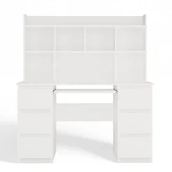 KUBA - Bureau extensible - 6 tiroirs, 5 étagères - 130x51x146 cm - BLANC