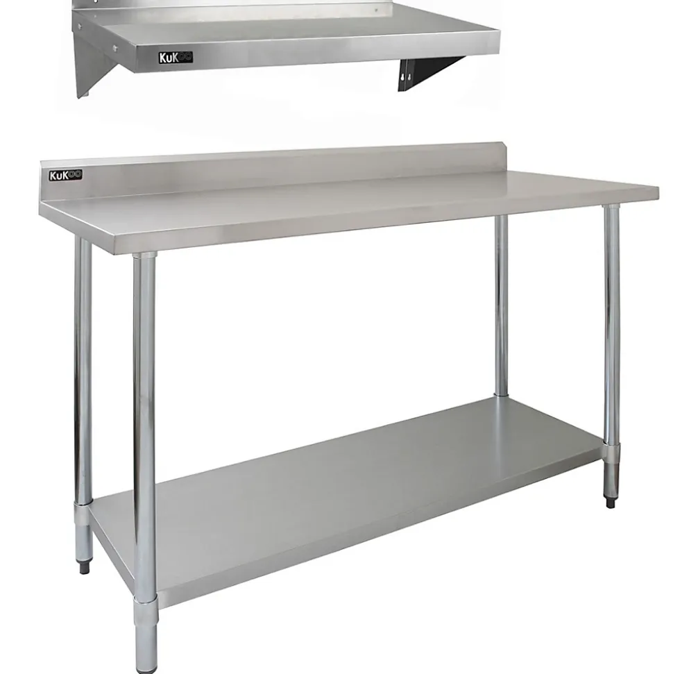 KuKoo Lot de Plan de Travail 150 cm en Inox & 2 Étagères Murales