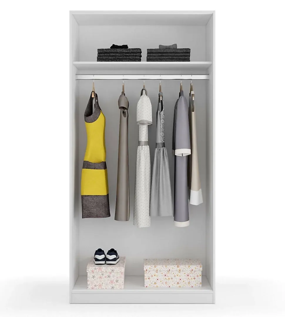 Lansing Armoire, Armoire de Chambre avec 2 portes coulissantes, Armoire avec Etagere et tringle à vêtements, 100x50h200 cm, Blanc