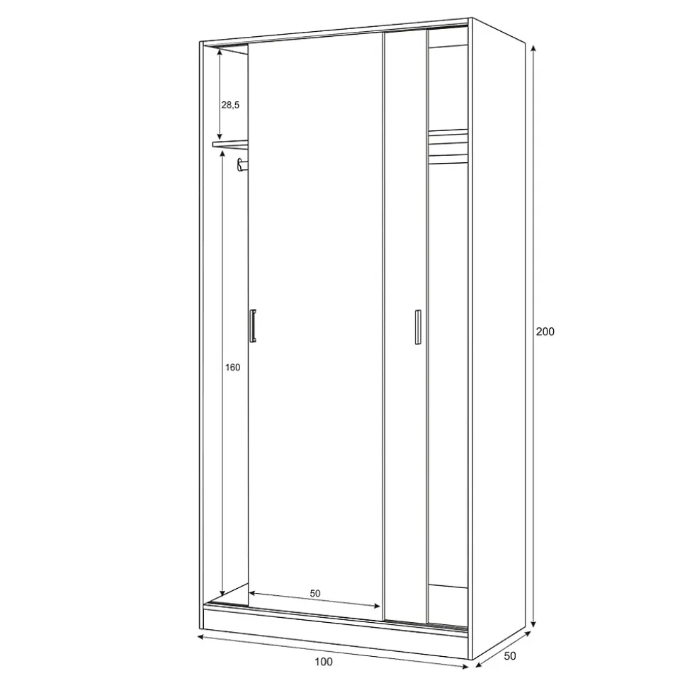 Lansing Armoire, Armoire de Chambre avec 2 portes coulissantes, Armoire avec Etagere et tringle à vêtements, 100x50h200 cm, Blanc