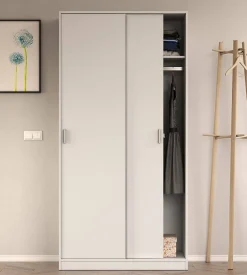 Lansing Armoire, Armoire de Chambre avec 2 portes coulissantes, Armoire avec Etagere et tringle à vêtements, 100x50h200 cm, Blanc