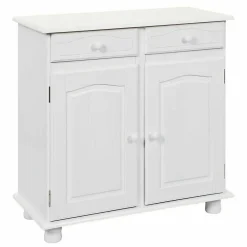LAURIE - Meuble 2 Portes 2 Tiroirs Bois Massif Vernis Blanc