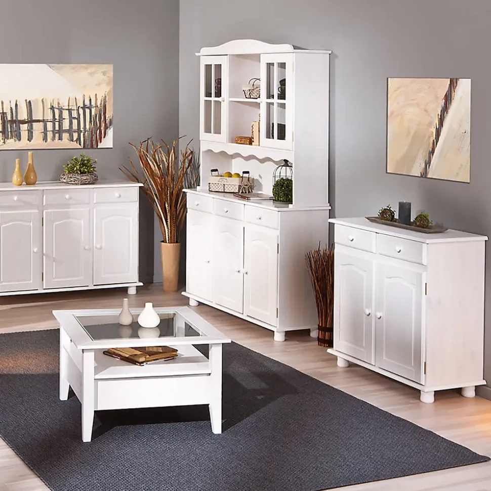 LAURIE - Meuble 2 Portes 2 Tiroirs Bois Massif Vernis Blanc