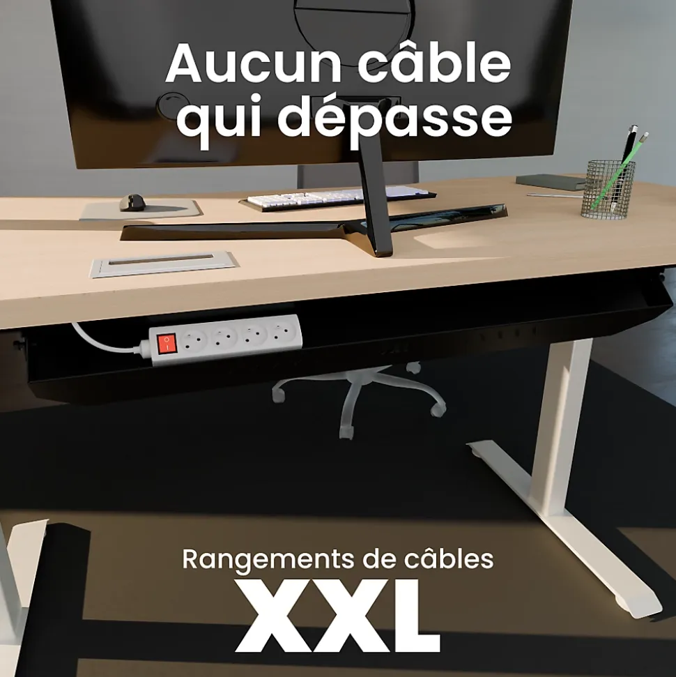 Le Bureau Connecté Pro - L Blanc 160x80 Pieds blanc