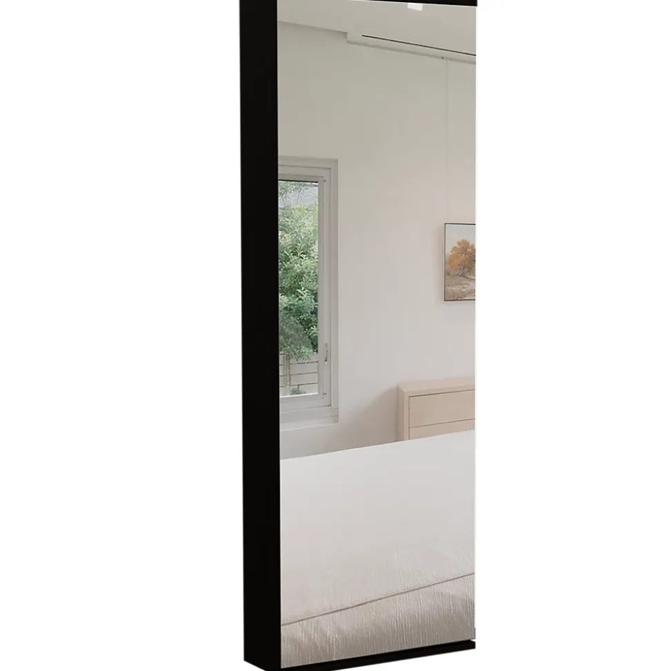 Leto Support mural pour chaussures avec miroir, style moderne et espace, 137.92 cm X 46.99 cm X 20.57 cm , Noir